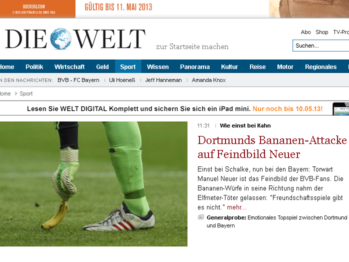 Die Welt macht mit der Bananen-Attacke auf Manuel Neuer auf.