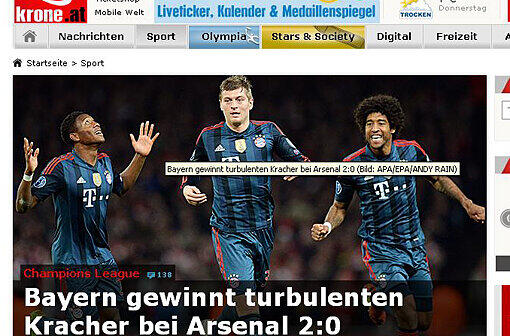 Der FC Bayern München schlägt Arsenal London mit 2:0 im Achtelfinale der Champions League. Wir haben die Pressestimmen zum Spiel gesammelt.