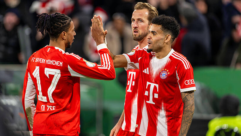 Bayerns Offensiv-Trio Kane, Olise und D&iacute;az zeigte sich auch beim Sieg &uuml;ber Leipzig in starker Verfassung.