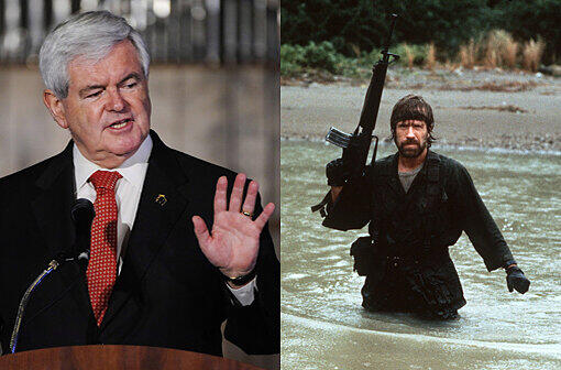 Härter geht es da bei Newt Gingrich zu: Hier will Actionstar Chuck Norris für mehr Wählerstimmen sorgen. Wie? Das macht er wie mit den Nüssen: Chuck Norris knackt sie nicht - er starrt sie so lange an, bis sie ihren Inhalt freiwillig hergeben (auf Wähler übertragbar!)