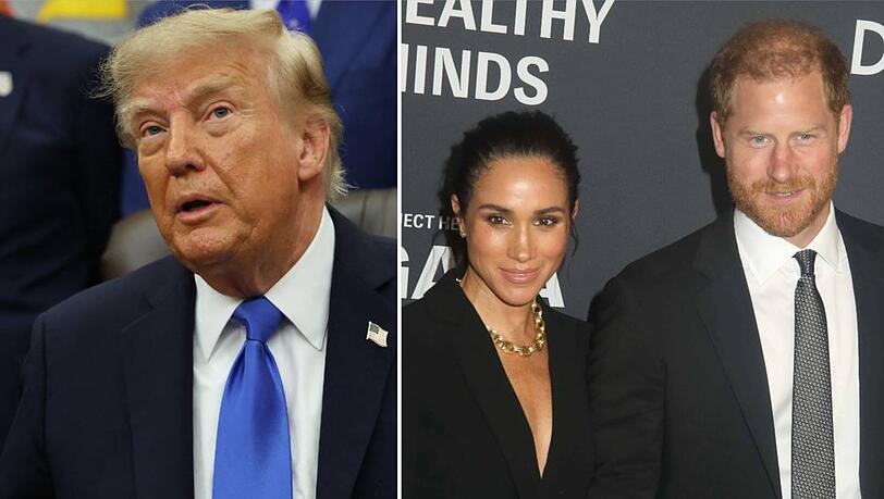 Donald Trump (li.) hat einmal mehr seine Meinung über Meghan und Harry geäußert. Donald Trump (li.) hat einmal mehr seine Meinung über Meghan und Harry geäußert.