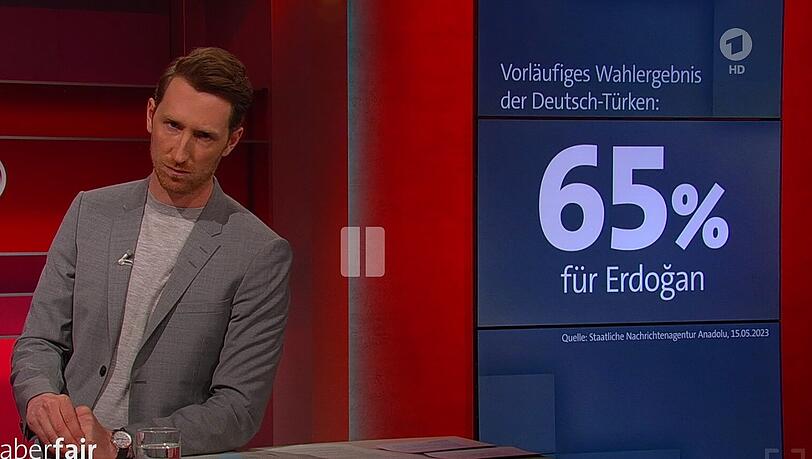 Moderator Louis Klamroth präsentiert Zahlen: Knapp zwei Drittel, der in Deutschland lebenden Türken, haben Erdogan gewählt