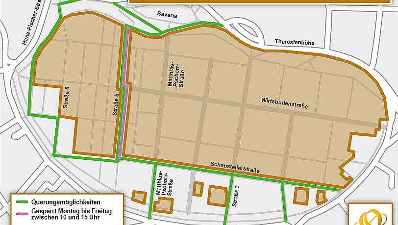Hier der Plan für die Querung der Theresienwiese zwischen dem 23. Oktober und 31. Oktober. Hier der Plan für die Querung der Theresienwiese zwischen dem 23. Oktober und 31. Oktober.