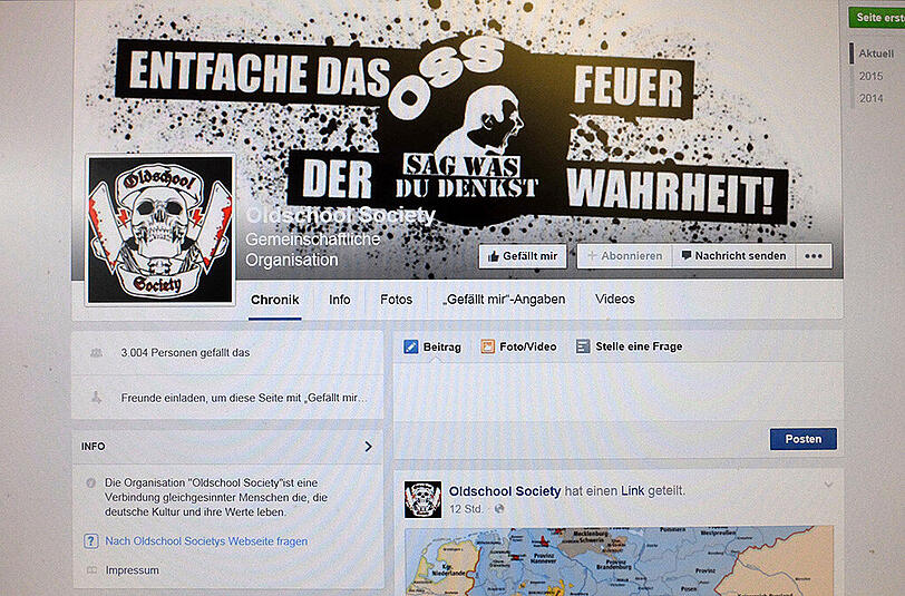 Die abfotografierte Facebook-Seite der "Oldschool Society".