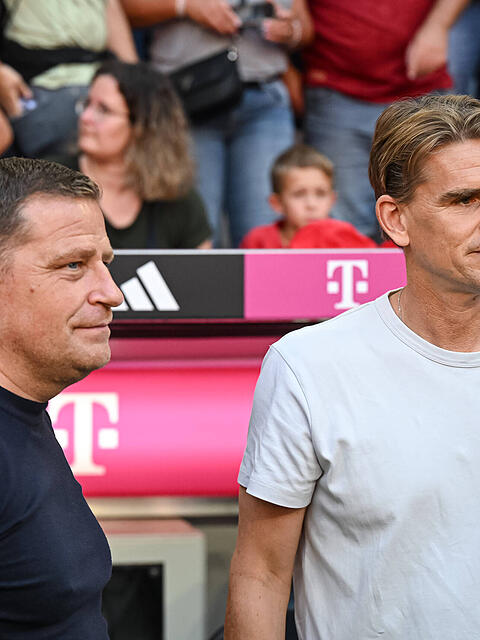 F&uuml;r das Sportliche beim FC Bayern zust&auml;ndig: Max Eberl (li.) und Christoph Freund.