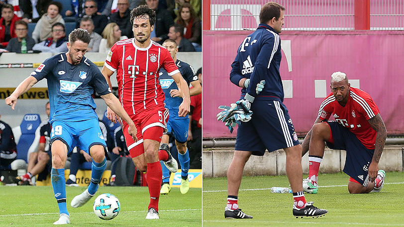 Mats Hummels (links gegen Doppel-Torschütze Mark Uth) lieferte in Hoffenheim wie seine Abwehrkollegen Javi Martínez und Rafinha eine schwache Leistung ab. Der erblondete Jérôme Boateng (rechts) muss sich seinen Stammplatz beim FC Bayern erst wieder erkämpfen.