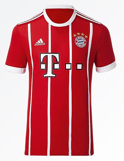 Platz 8: BAYERN MÜNCHEN: Retrooptik. Erinnert an die glorreichen 1970er Jahre der Bayern. Die weißen, schmalen Netzstreifen auf rotem Grund und die farblich sehr gut integrierten Logos überzeugen auf alle Fälle - nicht nur im TV.