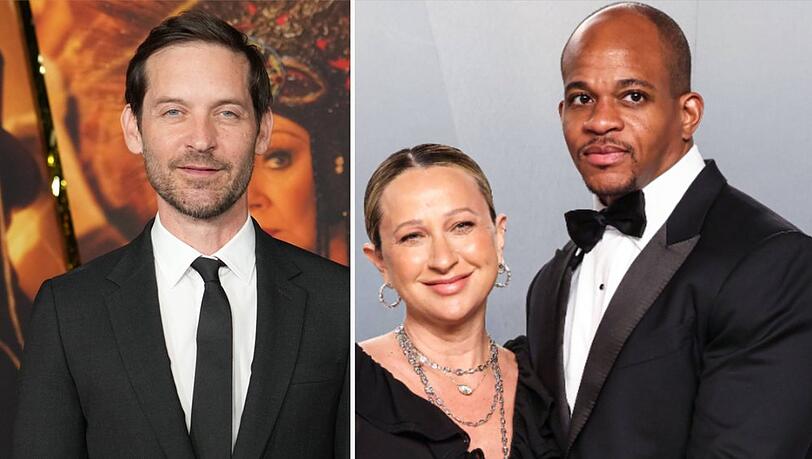 Tobey Maguire (l.), seine Ex-Frau Jennifer Meyer und deren neuer Ehemann Geoffrey Ogunlesi.