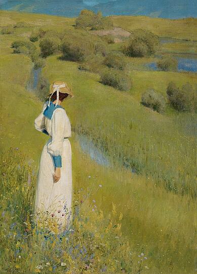 Richard Riemerschmids "In freier Natur" von 1895 mit einer Frau im locker sitzenden Reformkleid lässt selbst den Betrachter durchatmen. Und wehmütig werden.