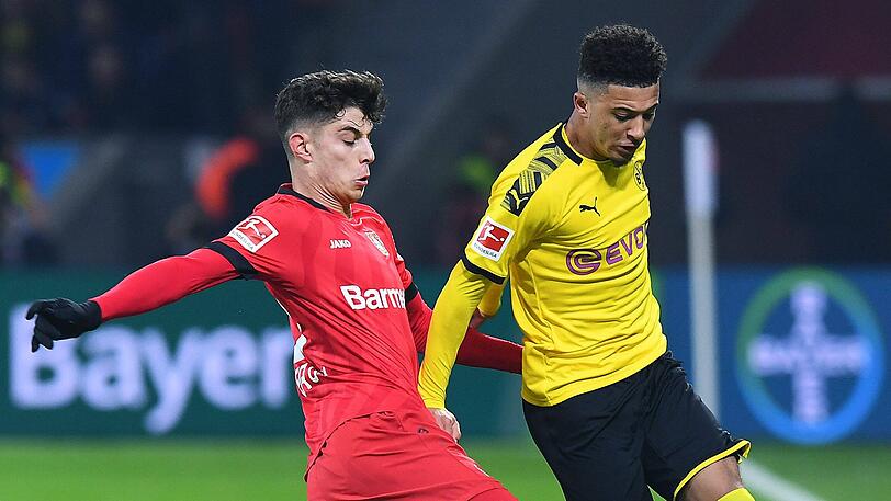 Februar 2020: Leverkusens Kai Havertz und Dortmunds Jadon Sancho (rechts) im direkten Duell.