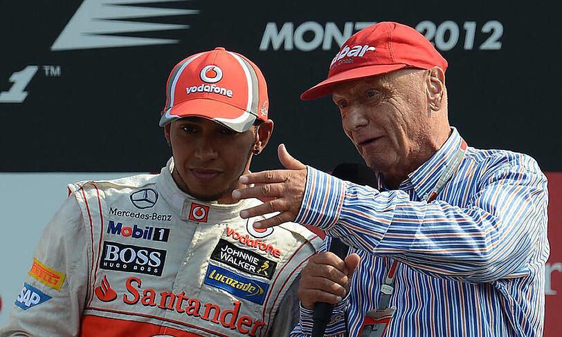 Niki Lauda (rechts) und Formel-1-Weltmeister Lewis Hamilton.