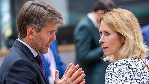 Zwischen der Slowakei und der EU gab es zuletzt hitzige Debatten: Hier spricht der slowakische Europastaatssekretär Marek Estok mit der EU-Außenbeauftragten Kaja Kallas.