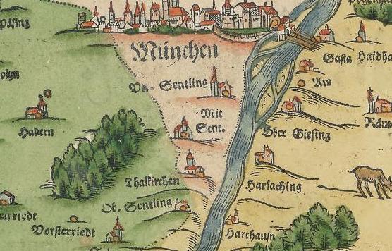 Auf der Karte aus dem 16. Jahrhundert ist auch Harlaching zu finden.