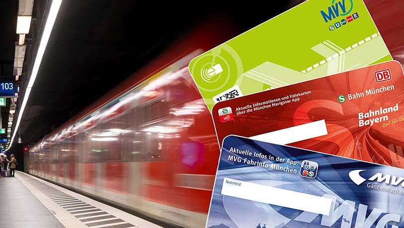 Die geplanten DB-, MVV- und MVG-Karten im Scheckkarten-Format. (AZ-Montage)