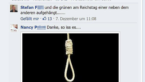 Die Grünen sollte man aufhängen, fordert ein User auf Facebook und erhält dafür "Likes". Die Grünen...
