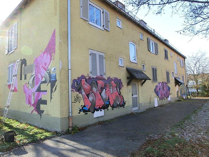 Graffiti-Künstler haben im Harthof Abrisshäuser gekonnt verschönert.