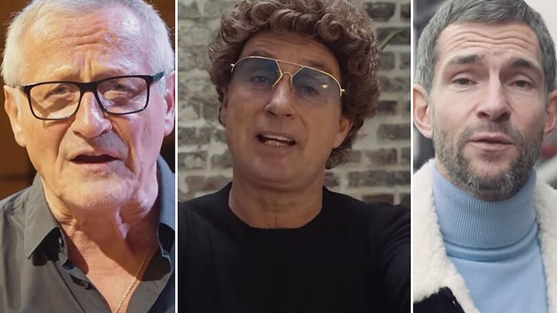 Sind im Videoclip von Ezé Wendtoin zu sehen: Der Münchner Liedermacher Konstantin Wecker, Comedian Atze Schröder und TV-Moderator Micky Beisenherz (v.l.n.r.)