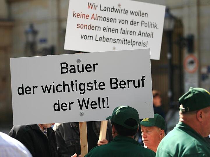 Bauern halten Plakate auf einer Demonstration hoch. Foto: Jens Wolf/dpa-Zentralbild/dpa/Archivbild