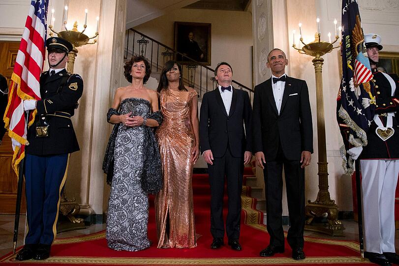 US Präsident Barack Obama und seine First Lady Michelle Obama mit dem italienischen Regierungschef Matteo Renzi und seiner Ehefrau Agnese Landini.