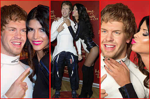 Bei Madame Tussaud: Hier knutscht Micaela Schäfer unseren Weltmeister Sebastian Vettel.