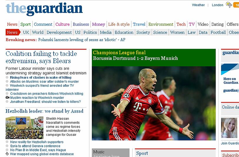 Die anderen britischen Blätter berichten eher nüchtern: "Borussia Dortmund 1:2 Bayern Munich". Damit die Engländer wenigstens das Ergebnis mitkriegen.