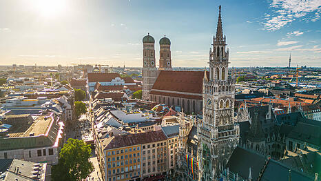 Blick auf M&uuml;nchens Stadtzentrum. Hier ist jetzt ein dreistelliger Millionendeal &uuml;ber die B&uuml;hne gegangen. Der K&auml;ufer: Eine Kreissparkasse.