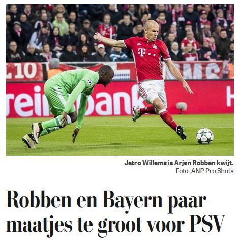 De Telegraaf schreibt: "Robben und die Bayern sind für den PSV eine Nummer zu groß"