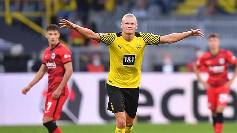 BVB-Stürmer Erling Haaland (M.) brillierte gegen Frankfurt mit fünf Scorerpunkten.