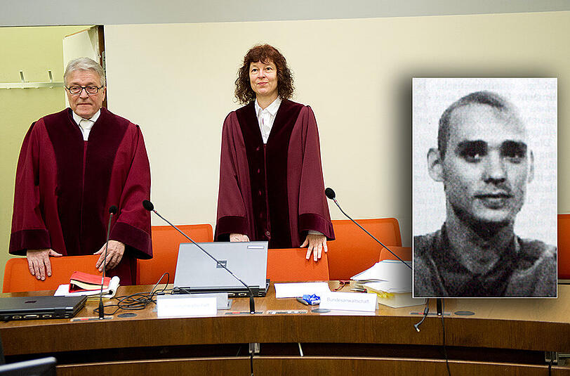 Ein Zeuge brachte den mutmaßlichen NSU-Terroristen Uwe Mundlos (r.) mit der Terrorgruppe RAF in Verbindung. Im Bild: Bundesanwalt Herbert Diemer und die Oberstaatsanwältin Anette Greger (l. & r.).