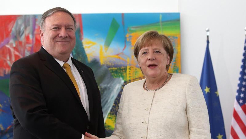 Angela Merkel (CDU), Bundeskanzlerin, empfing im Mai 2019 im Bundeskanzleramt Mike Pompeo, Außenminister der Vereinigten Staaten von Amerika. Angela Merkel (CDU), Bundeskanzlerin, empfing im Mai 2019 im Bundeskanzleramt Mike Pompeo, Außenminister der Vereinigten Staaten von Amerika.