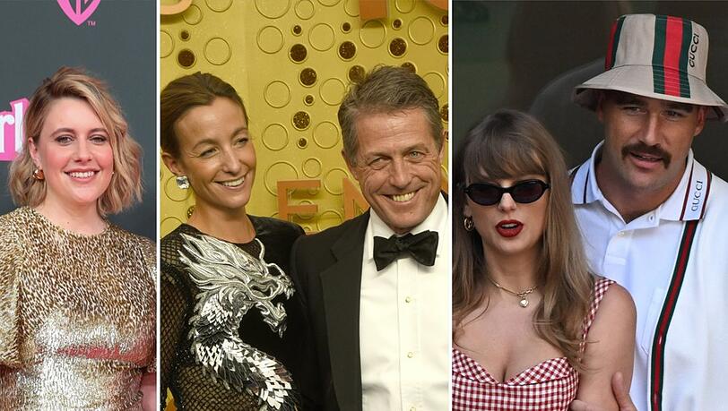 Beteiligt im Verwechslungsreigen waren (v.l.): Greta Gerwig, Anna Eberstein, Taylor Swift und Travis Kelce.