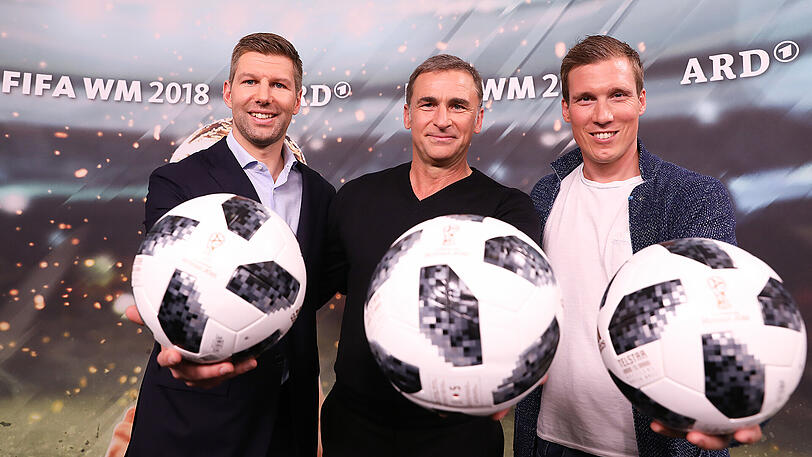 Thomas Hitzlsperger, Stefan Kuntz und Hannes Wolf (v.l.n.r.), ARD-Experten für die Fußball-WM 2018 in Russland.
