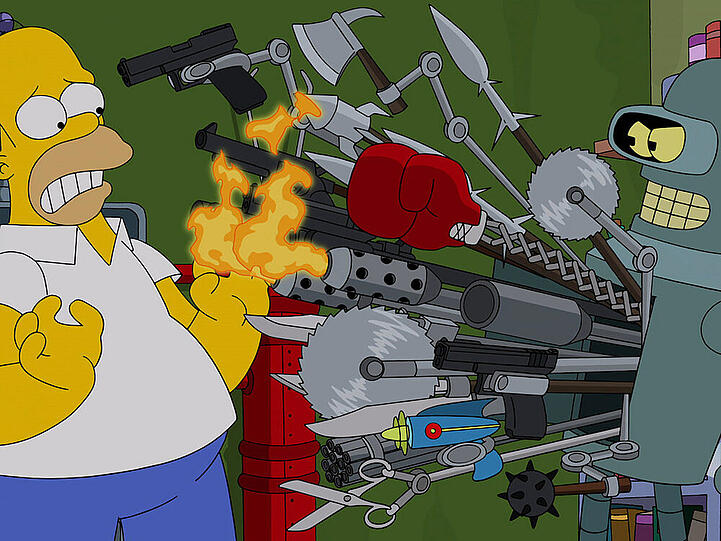 In der neuen Staffel trifft Homer Simpson auf den "Futurama"-Roboter Bender