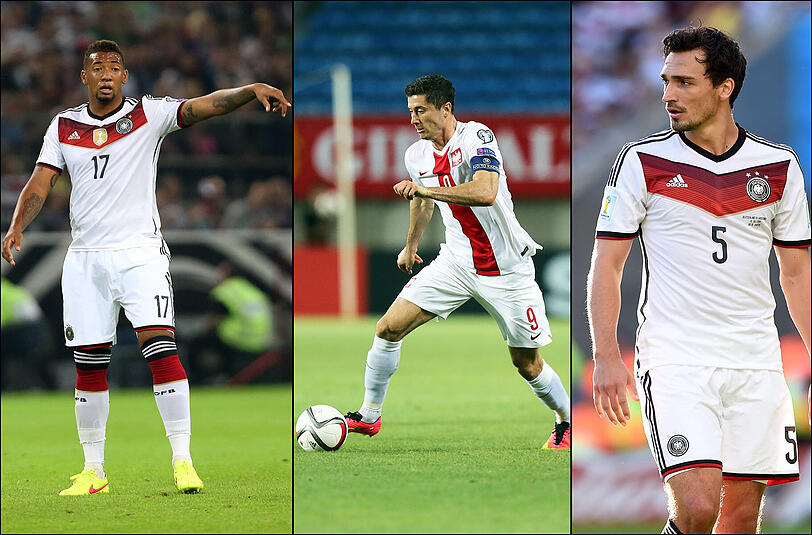 Sollen Polens Knipser Robert Lewandowski im Verbund stoppen: Jérôme Boateg und Mats Hummels.