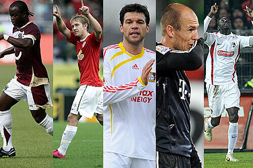 Didier Ya Konan von Hannover 96, der Mainzer Lewis Holtby, Leverkusens Michael Ballack, Bayerns Arjen Robben, Freiburgs  Papiss Cisse