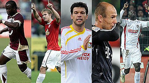 Didier Ya Konan von Hannover 96, der Mainzer Lewis Holtby, Leverkusens Michael Ballack, Bayerns Arjen Robben, Freiburgs  Papiss Cisse