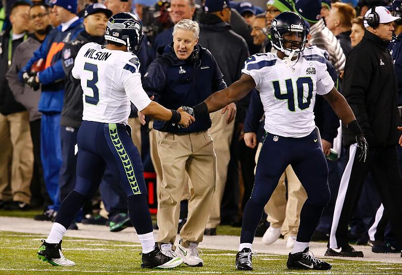 Nach dem Sieg gab es für die Seahawks kein Halten mehr. Die Bilder von der Siegerehrung.