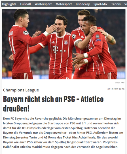 Die österreichische "Kronenzeitung" hält es kurz: "Bayern rächt sich an PSG."