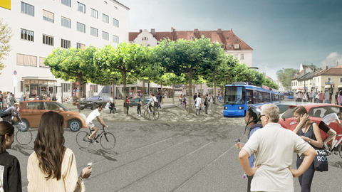 Mehr Platz für Fußgänger und Radfahrer, ein U-Bahn-Aufgang weniger: Die Pläne für den Tegernseer Platz.