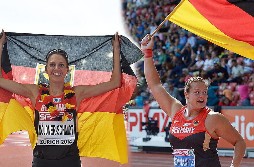 Die deutschen Gold-Damen am letzten Tag der Leichtathletik-EM: Christina Schwanitz und Antje Möldner-Schmidt.