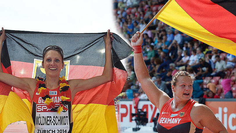 Die deutschen Gold-Damen am letzten Tag der Leichtathletik-EM: Christina Schwanitz und Antje Möldner-Schmidt. Die deutschen Gold-Damen am letzten Tag der Leichtathletik-EM: Christina Schwanitz und Antje Möldner-Schmidt.