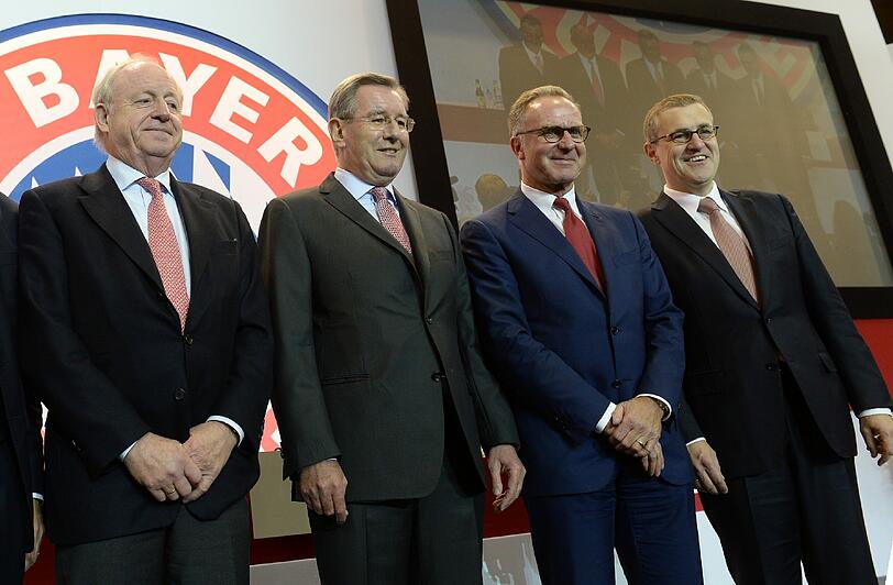 Bayern-Bosse: Vize-Präsident Rudi Schels, Präsident Karl Hopfner, Karl-Heinz Rummenigge und Vorstandsmitglied Jan-Christian Dreesen.