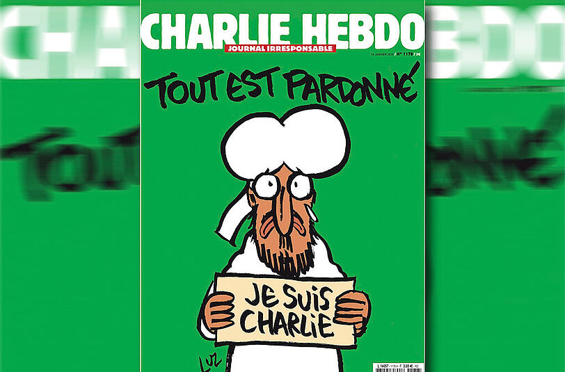 Mohammed auf dem Titelblatt: Das Cover der ersten Ausgabe con "Charlie Hebdo" nach dem Terror-Anschlag auf die Redaktion in Paris.