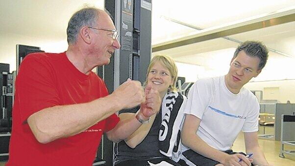 Interview im Fitness-Studio: Franz Maget mit den AZ-Redakteuren.