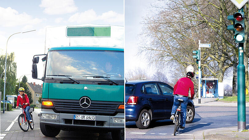 Gefährliche Situation: Wenn Autos oder Lastwagen rechts abbiegen, werden Radler zu häufig übersehen.