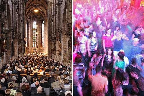 Beide gut besucht: die christmette in der Lorenzkirche und die Weihnachts-Partys in Nürnberger Discos.