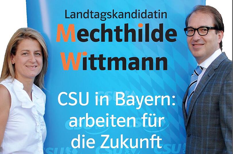 Mechthilde Wittmann und Alexander Dobrindt werben für eine CSU-Veranstaltung im Wirtshaus am Hart.