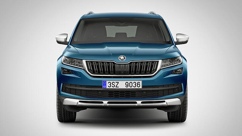 Der Skoda Kodiaq Scout ist mit robusterer Optik als der normale Kodiaq unterwegs - und bei allen vier Motorisierungen mit Allradantrieb bestückt.