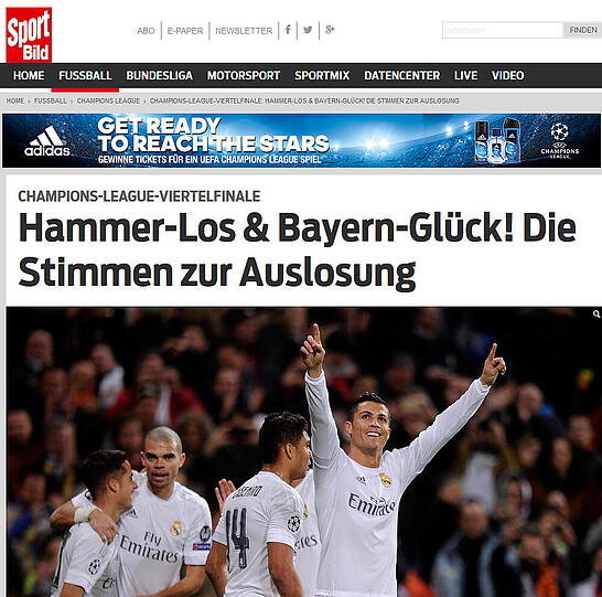 Das "Hammer-Los" bei sportbild.de bezieht sich auf Wolfsbur gegen Real Madrid.