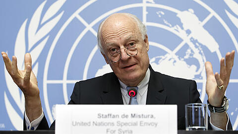 UN-Vermittler Staffan de Mistura spricht in Genf.